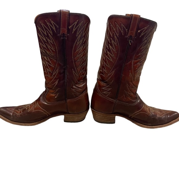 TEXAS| Vintage Leather Men’s Cowboy boots EUC SZ 10.5 Brown Leather, Made In USA - Picture 7 of 16